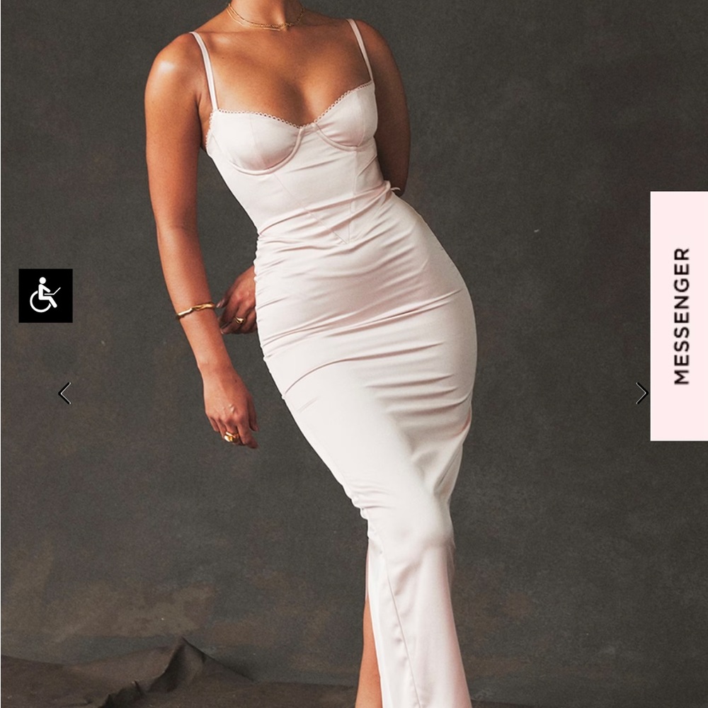 House of CB Stefania Soft Peach Corset Maxi Dress Size L NWOT